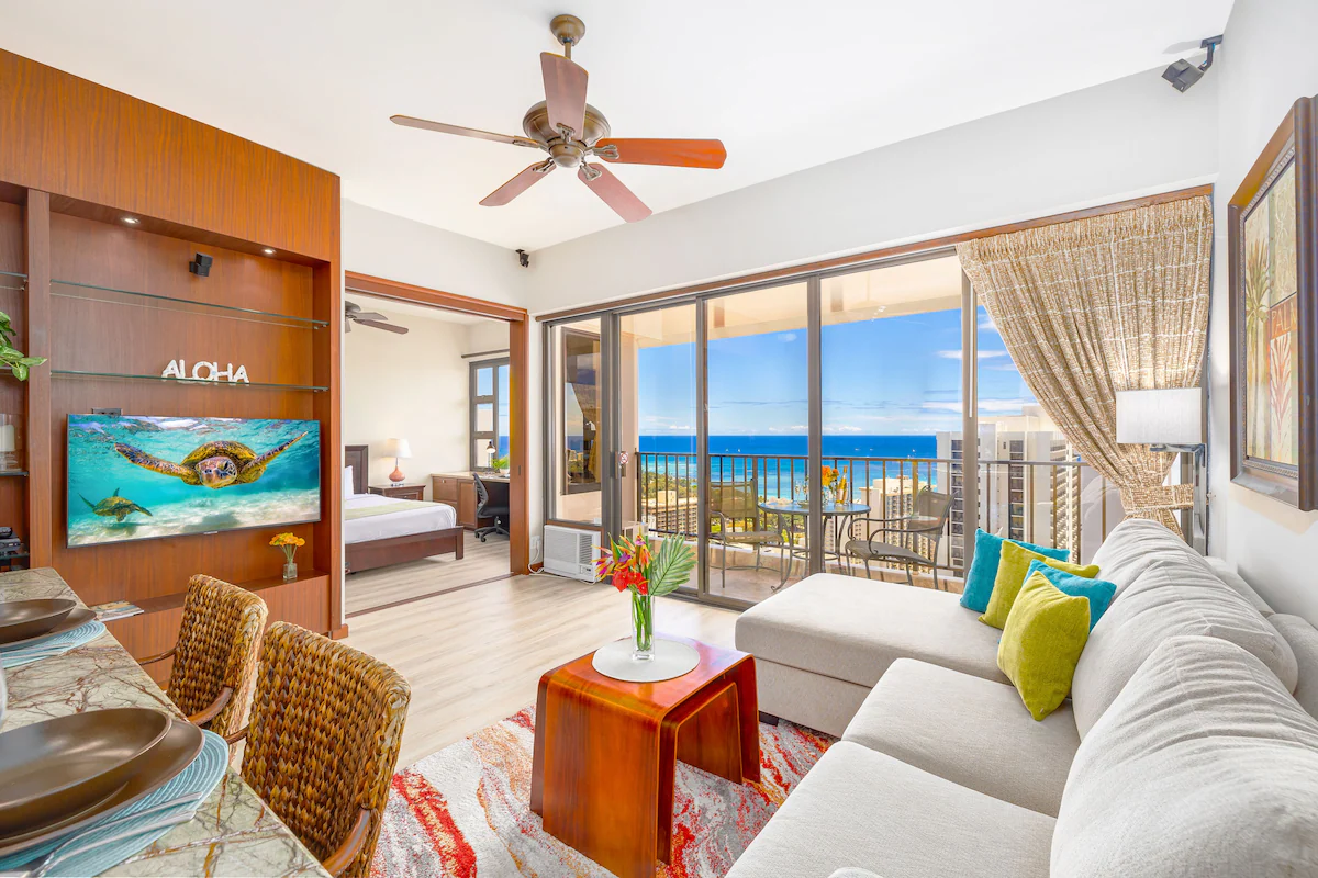 Ocean view from your private Waikiki Banyan condo lanai